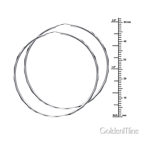 Faceted Endless Large Hoop Earrings - 14K White Gold 1.5mm x 1.8 inch Slide 1