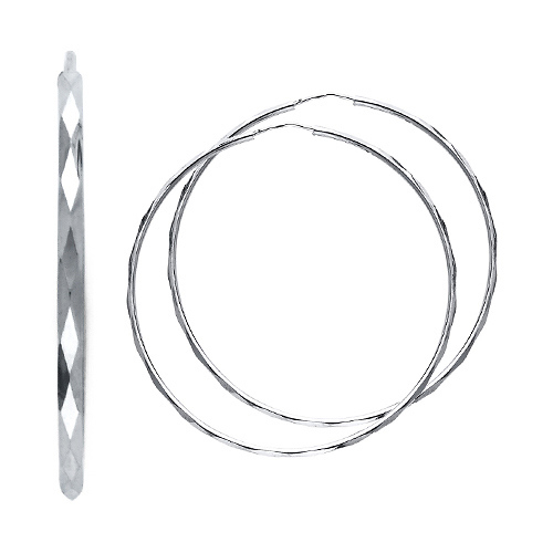 Faceted Endless Large Hoop Earrings - 14K White Gold 1.5mm x 1.8 inch Slide 0