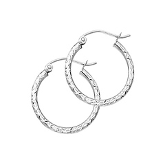 Diamond-Cut Hinge Medium Hoop Earrings - 14K White Gold 2mm x 1 inch