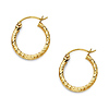 Diamond-Cut Hinge Small Hoop Earrings - 14K Yellow Gold 2mm x 0.6 inch thumb 0