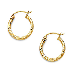 Diamond-Cut Hinge Small Hoop Earrings - 14K Yellow Gold 2mm x 0.6 inch