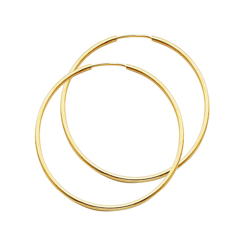 Polished Endless Large Hoop Earrings - 14K Yellow Gold 1.5mm x 2 inch Slide 0