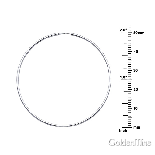 14K White Gold Polished Endless Large Hoop Earrings - 1.5mm x 2 inch Slide 1