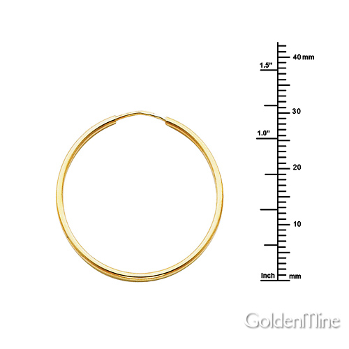 14K Yellow Gold Polished Endless Medium Hoop Earrings - 1.5mm x 1.2in Slide 1