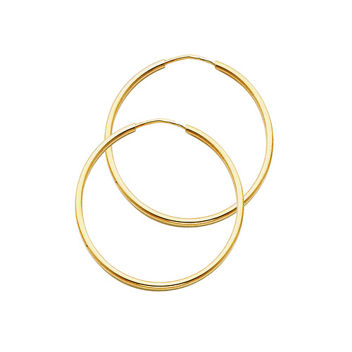 14K Yellow Gold Polished Endless Medium Hoop Earrings - 1.5mm x 1.2in Slide 0