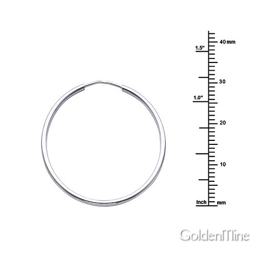 14K White Gold Polished Endless Medium Hoop Earrings - 1.5mm x 1.2 inch Slide 1