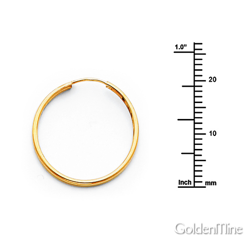 14K Yellow Gold Polished Endless Small Hoop Earrings - 1.5mm x 0.8 inch Slide 1