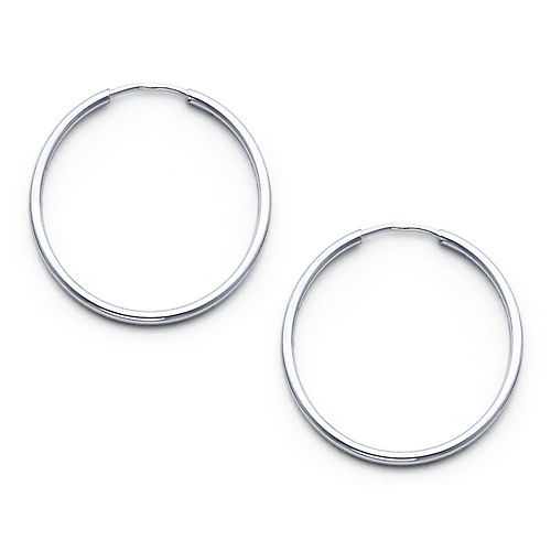 14K White Gold Polished Endless Small Hoop Earrings - 1.5mm x 0.8 inch Slide 0