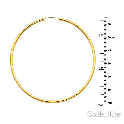 14K Yellow Gold Polished Endless Extra Large Hoop Earrings - 2mm x 2.6 inch Slide 1
