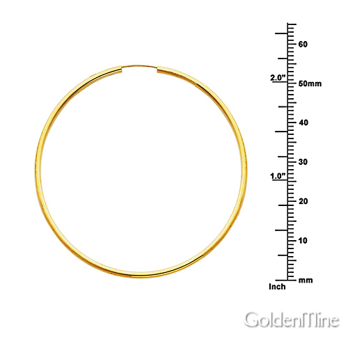 Polished Endless Large Hoop Earrings - 14K Yellow Gold 2mm x 2.16 inch Slide 1