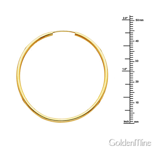 Polished Endless Large Hoop Earrings - 14K Yellow Gold 2mm x 1.8 inch Slide 1