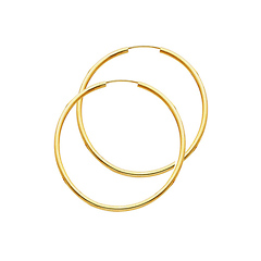 14K Yellow Gold Polished Endless Medium Hoop Earrings - 2mm x 1.37 inch