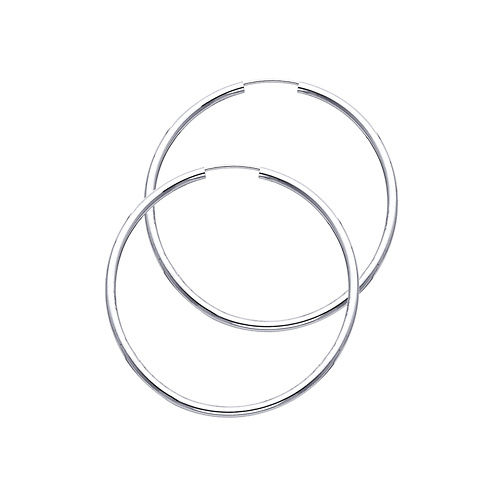 14K White Gold Polished Endless Medium Hoop Earrings - 2mm x 1.37 inch Slide 0