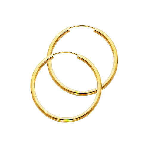 Polished Endless Medium Hoop Earrings - 14K Yellow Gold 2mm x 1.2 inch Slide 0