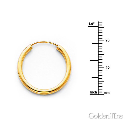 Polished Endless Small Hoop Earrings - 14K Yellow Gold 2mm x 0.8 inch Slide 1