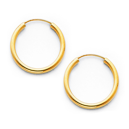Polished Endless Small Hoop Earrings - 14K Yellow Gold 2mm x 0.8 inch Slide 0