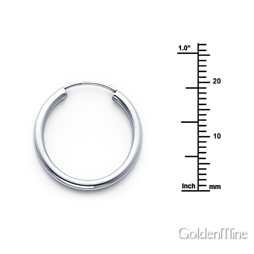 Polished Endless Small Hoop Earrings - 14K White Gold 2mm x 0.8 inch Slide 1