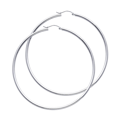 Polished Endless Small Hoop Earrings - 14K White Gold 2mm x 0.8 inch Slide 0