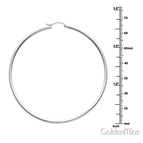 Polished Hinge Extra Large Hoop Earrings - 14K White Gold 2mm x 2.6 inch Slide 1