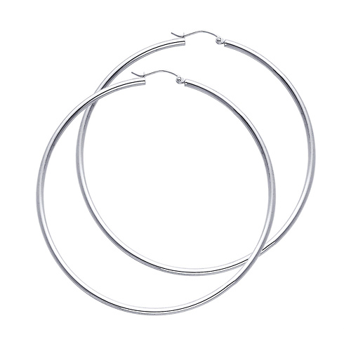 Polished Hinge Extra Large Hoop Earrings - 14K White Gold 2mm x 2.6 inch Slide 0