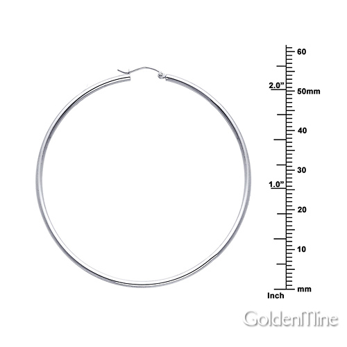 Polished Hinge Large Hoop Earrings - 14K White Gold 2mm x 2.16 inch Slide 1