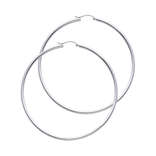 Polished Hinge Large Hoop Earrings - 14K White Gold 2mm x 2.16 inch Slide 0