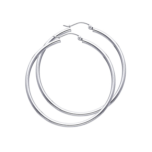 Polished Hinge Large Hoop Earrings - 14K White Gold 2mm x 1.8 inch Slide 0