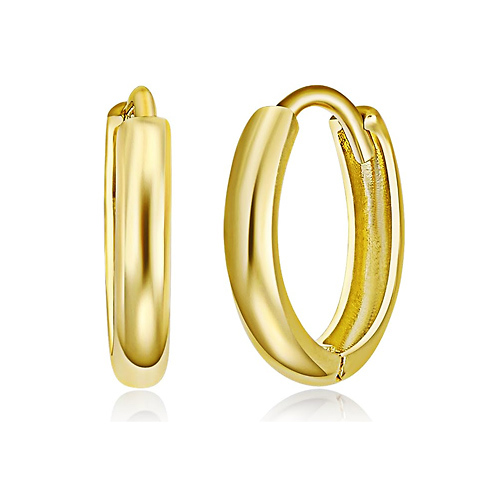 2mm Petite Solid Gold Huggie Earrings in 14K Yellow Gold 0.4in Slide 0