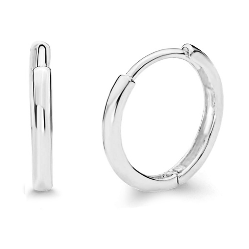 2mm Dome Solid Gold Huggie Earrings in 14K White Gold 0.6in Slide 0