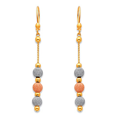 Long Three Circle Dangling Earrings in 14K Tricolor Gold 55mm