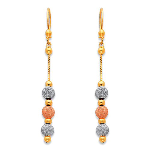 Long Three Circle Dangling Earrings in 14K TriGold 55mm Slide 0