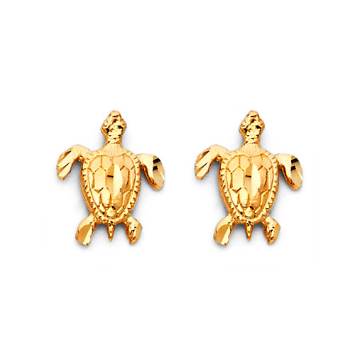 Swimming Turtle Stud Earrings in 14K Yellow Gold Slide 0