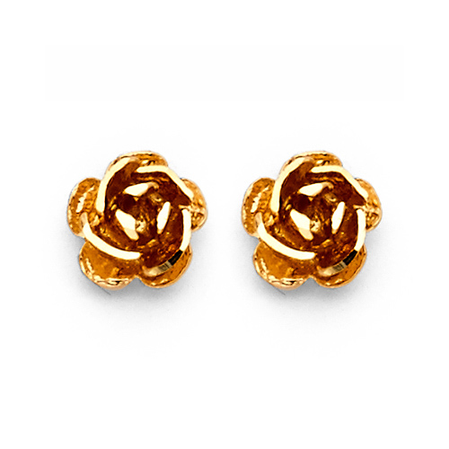 Rose Stud Earrings in 14K Yellow Gold Slide 1