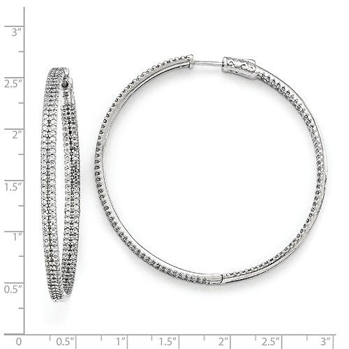 Elliot Skye In & Out 2-Row Pave CZ Large Hoop Earrings - Sterling Silver 3mm x 2.16 inch Slide 1