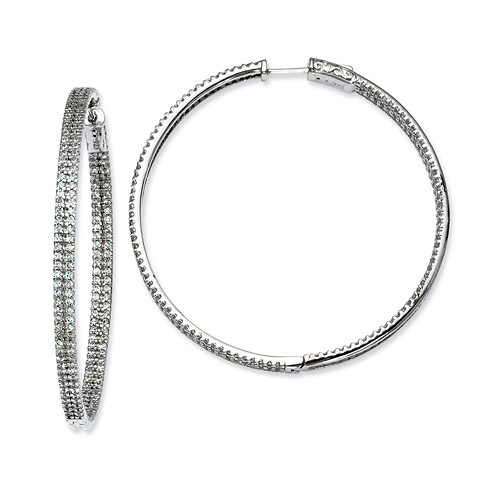 Elliot Skye In & Out 2-Row Pave CZ Large Hoop Earrings - Sterling Silver 3mm x 2.16 inch Slide 0