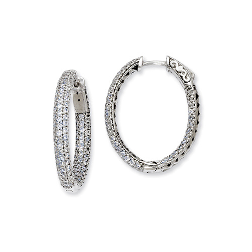 Elliot Skye In & Out 3-Row Pave CZ Small Oval Hoop Earrings - Sterling Silver Rhodium Slide 0