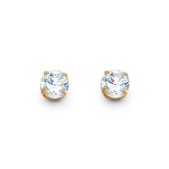 4mm 14K Yellow Gold Round-Cut Cubic Zirconia CZ Stud Earrings - Push Backs