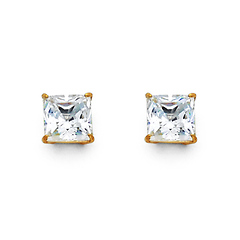 14K Yellow Gold 1.50CTW Princess Cut Cubic Zirconia Stud Earrings