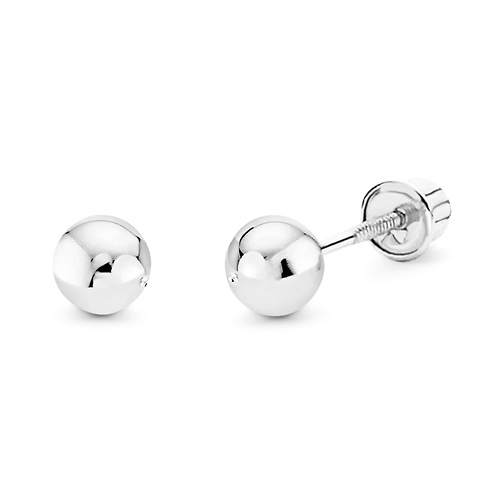 4mm Solid Gold Ball Stud Earrings in 14K White Gold Slide 0