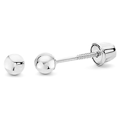 3mm Solid Gold Ball Stud Earrings in 14K White Gold