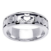 7mm Claddagh Wedding Band in 14K White Gold Slide 0