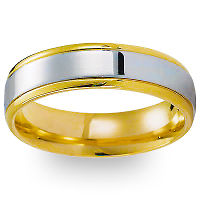 6mm 14k Two Tone Gold Polished Designer Wedding Band Slide 0