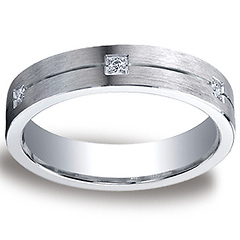5mm Argentium Silver Satin Pave Set 6 Diamond Benchmark Wedding Ring 0.12 ctw