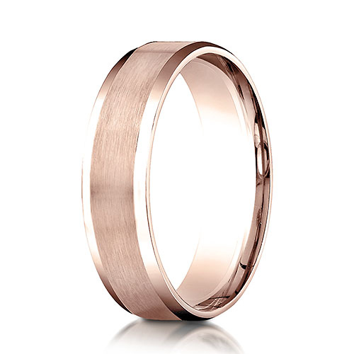 6mm 14K Rose Gold Beveled Edge Satin Finished Benchmark Wedding Band Slide 0