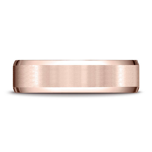 6mm 14K Rose Gold Beveled Edge Satin Finished Benchmark Wedding Band Slide 1