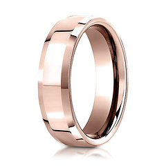 6mm 14K Rose Gold Beveled Edge High Polished Benchmark Wedding Band