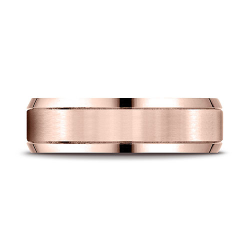 6mm 14K Rose Gold Satin Grooved Beveled Wedding Band Ring by Benchmark Slide 1