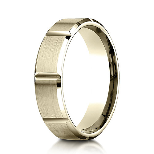 6mm 14K Yellow Gold Satin Finished Grooves Benchmark Wedding Band Slide 0