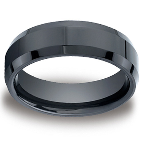 7mm High Polished Beveled Edge Black Ceramic Ring - Benchmark Forge Slide 0