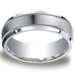 7mm Argentium Silver Satin Finished Milgrain Benchmark Ring